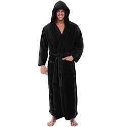 Mimihuhu Herren Bademantel Monza mit Kapuze Morgenmantel flauschig Nachtwäsche aus edler Mikrofaser Kimono mit Sechs Farb- & Größenauswahl S - 5XL Bath-Robe (Schwarz,3XL) von Mimihuhu