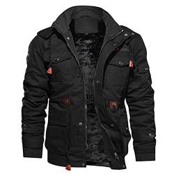 Mimihuhu Herren Wintermäntel mit Kaschmirfutter Cargojacken Männer Winter Warm Reißverschluss Wollmäntel Einfarbig Arbeitsjacke mit Vielen Taschen(Schwarz,L) von Mimihuhu