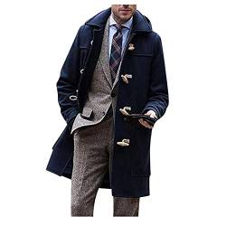 Mimihuhu Wintermantel Herren Elegante Dufflecoat mit Kapuze Wollmantel Einfarbig Slim Fit Parka Warm Lang Mantel (Dunkelblau,L) von Mimihuhu