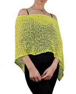 MIMOSA Damen Poncho im Popcorn-Stil, einfarbig, Stretch, Fischnetz, gehäkelt, Fledermausärmel, klein, lime, One size von Mimosa