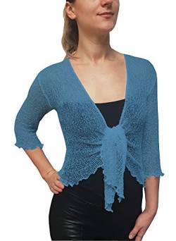 Mimosa Damen-Bolero, große Größe, gehäkelt, glänzend, Spitze, einfarbig, Netzstoff, Strickjacke, Schulterzucken, hellblau, Einheitsgröße von Mimosa