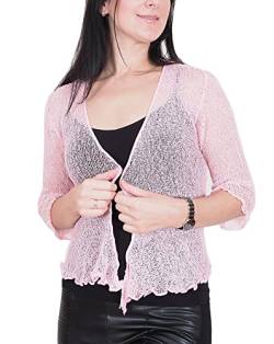 Mimosa Damen Crochet Strecken Fisch-Netz Boleroshrug Mutterschaft Krawatte an der Taille Cardigan (Eine Größe passt DE 34-48, Pink) von Mimosa