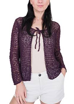 Mimosa Damen Popcorn Stil häkeln einfache elastische Netzkrawatte an der Taille Bolero Shrug Open Cardigan (One Size, Aubergine Strickjacke) von Mimosa