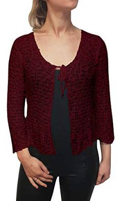 Mimosa Damen Popcorn Stil häkeln einfache elastische Netzkrawatte an der Taille Bolero Shrug Open Cardigan (One Size, Burgundy Strickjacke) von Mimosa