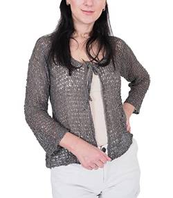 Mimosa Damen Popcorn Stil häkeln einfache elastische Netzkrawatte an der Taille Bolero Shrug Open Cardigan (One Size, Dark Grey Strickjacke) von Mimosa