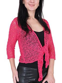 Mimosa Damen Popcorn Stil häkeln einfache elastische Netzkrawatte an der Taille Bolero Shrug Open Cardigan (One Size, Hot Pink) von Mimosa