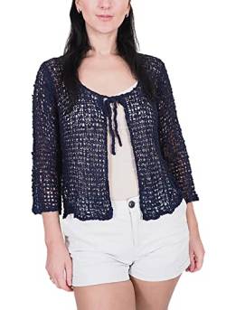 Mimosa Damen Popcorn Stil häkeln einfache elastische Netzkrawatte an der Taille Bolero Shrug Open Cardigan (One Size, Navy Strickjacke) von Mimosa