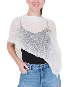 Mimosa Damen Schlichtes Stretch-Fischnetz häkeln Fledermaus Kleiner Poncho (One Size, Ivory) von Mimosa