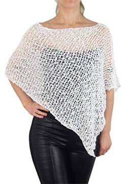 Mimosa Damen Schlichtes Stretch-Fischnetz häkeln Fledermaus Kleiner Poncho (One Size, White) von Mimosa