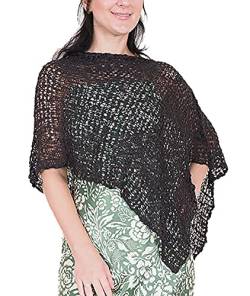 Mimosa Damen Schlichtes Stretch-Fischnetz häkeln Fledermaus Kleiner Poncho im Popcorn-Stil Stricken (One Size, Black) von Mimosa