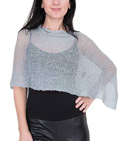 Mimosa Damen Schlichtes Stretch-Fischnetz häkeln Fledermaus kleiner Poncho (One Size, Grey Silver) von Mimosa