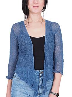 Mimosa Damen Übergröße häkeln Glitzer und einfache Stretch-Spitze Fischnetz Bali Krawatte an Taille Bolero zucken offene Strickjacke (Übergröße, Dark Denim) von Mimosa