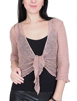 Mimosa Damen gehäkelter Bolero offener Cardigan Glitzer oder einfarbige super Dehnbare Spitzen-Fischnetz-Strickjacke Normal und Übergröße von Mimosa