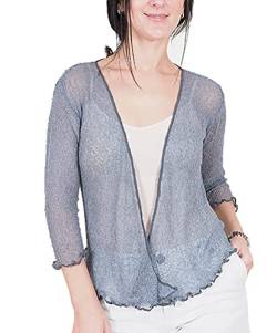 Mimosa Damen gehäkelter Bolero offener Cardigan Glitzer oder einfarbige super Dehnbare Spitzen-Fischnetz-Strickjacke Normal und Übergröße von Mimosa