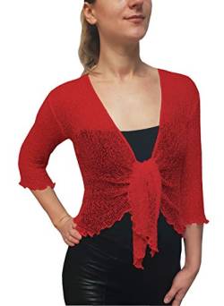 Mimosa Damen gehäkelter Bolero offener Cardigan Glitzer oder einfarbige super Dehnbare Spitzen-Fischnetz-Strickjacke Normal und Übergröße von Mimosa