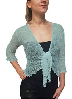 Mimosa Damen gehäkelter Bolero offener Cardigan Glitzer oder einfarbige super Dehnbare Spitzen-Fischnetz-Strickjacke Normal und Übergröße von Mimosa