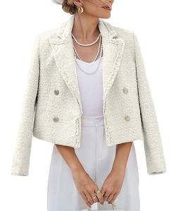 Mina Self Tweed Blazer Jacke für Frauen Cropped Casual Revers Open Front 2023 Herbst Winter Warm Blazer, Beige, M von Mina Self