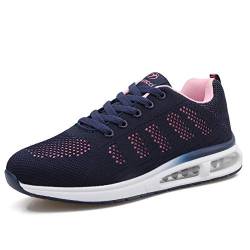 Damen Turnschuhe Luftkissen Hallenschuhe Atmungsaktiv Outdoor Fitnessschuhe Laufschuhe Schnürsenkel Frauen Sportschuhe Flach Blau 38 EU von Minbei