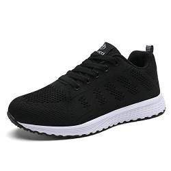 Minbei Damen Turnschuhe Hallenschuhe Atmungsaktiv Outdoor Fitnessschuhe Laufschuhe Schnürsenkel Frauen Sportschuhe Flach Schwarz 35 EU von Minbei