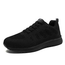 Minbei Damen Turnschuhe Hallenschuhe Atmungsaktiv Outdoor Fitnessschuhe Laufschuhe Schnürsenkel Frauen Sportschuhe Flach Voll Schwarz, 43 EU von Minbei