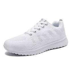 Minbei Damen Turnschuhe Hallenschuhe Atmungsaktiv Outdoor Fitnessschuhe Laufschuhe Schnürsenkel Frauen Sportschuhe Flach Weiß 35 EU von Minbei