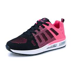 Minbei Damen Turnschuhe Luftkissen Hallenschuhe Atmungsaktiv Outdoor Fitnessschuhe Laufschuhe Schnürsenkel Frauen Sportschuhe Flach Rose 43 EU von Minbei