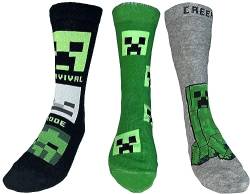 Minecraft 3x Jungen + Mädchen Socken Gr. 35/38 Set 3 Paar Grün Schwarz Gr.35 36 37 38 Kindersocken Strümpfe Kniestrümpfe von Minecraft