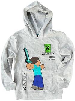 Minecraft Hoodie Kinder Sweatshirt Pullover mit Kapuze HELLGRAU Gr.140 Jungen + Mädchen 8 9 10 11 Jahre von Minecraft