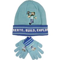 Minecraft Jerseymütze Minecraft Steve Kinder 2tlg Set Wintermütze Mütze plus Handschuhe Gr. 54 bis 56 von Minecraft