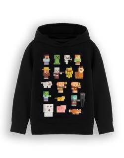 Minecraft Jungen Kapuzen-Sweatshirt | Kinder & Jugendliche Schwarzer Grafik-Kapuzenpullover | Spiel Sprites Jumper Steve, Creeper, Skeleton, Zombie, Villager & mehr | Gamer Merchandise Geschenk von Minecraft