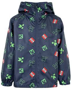 Minecraft - Jungen Regen Jacke - Outdoor 100% wasserdichte Jacken mit Kapuze - Kinder Regenmantel - Marineblau Regenmantel Jungen Kleidung - Alter 9-10 Jahre von Minecraft