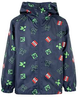 Minecraft - Jungen Regenjacke - Outdoor 100% wasserdichte Jacken mit Kapuze - Kinder Regenmantel - Marineblau Regenmantel Jungen Kleidung - Alter 7-8 Jahre von Minecraft