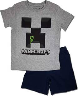 Minecraft Kids - Creeper Männer Kinder-Pyjama grau meliert/weiß Bösewichte, Fan-Merch, Gaming (as3, Numeric, Numeric_116, Regular, Grau) von Minecraft