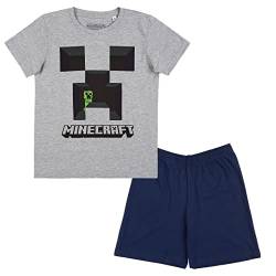 Minecraft Kids - Creeper Männer Kinder-Pyjama grau meliert/weiß Bösewichte, Fan-Merch, Gaming (as3, Numeric, Numeric_140, Regular, Grau) von Minecraft