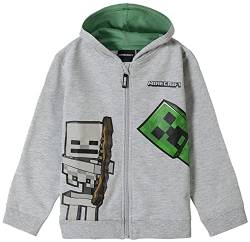 Minecraft Kinder Kapuzenjacke Sweatshirt mit Kapuze und Reißverschluss Hellgrau meliert Jungen und Mädchen Gr.116 für 6 Jahre von Minecraft