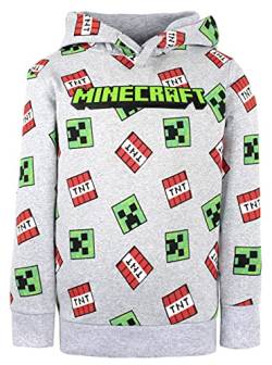 Minecraft – Kleidung – gemusterter Hoodie für Jungen – 100% Baumwolle, Grauer Hoodie – Creeper-Hoodie Geschenke – grau (7-8 Jahre) von Minecraft