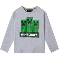 Minecraft Langarmshirt MINECRAFT Langarm T-Shirt Kinder Sweater Sweatshirt Pullover Jungen + Mädchen Sky + Gray Gr. 116 128 134 140 152 für 6 7 8 9 10 12 Jahre von Minecraft