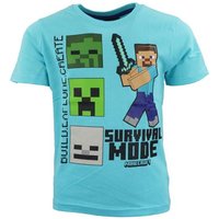 Minecraft Print-Shirt Minecraft Steve Creeper Zombie Kinder Jungen T-Shirt Gr. 116 bis 152, 100% Baumwolle, in Blau von Minecraft