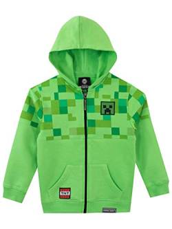 Minecraft Pullover Jungen | Creeper Zipper Hoodie für Kinder | Gaming Kapuzenpullover für Jungs Grün 134 von Minecraft