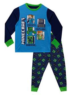 Minecraft Schlafanzug | Creeper Schlafanzüge Jungen Lang | Gaming Pyjama für Kinder Mehrfarbig 122 von Minecraft