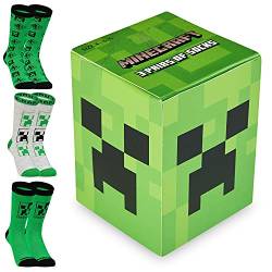 Minecraft Socken Kinder, Creeper Kinder Socken Set, Socken für Jungen (Grün, 37-40 EU,4-6.5 UK) von Minecraft