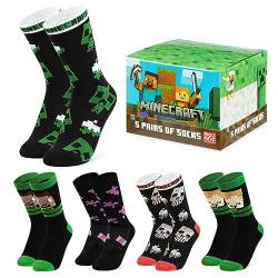 Minecraft Socken Kinder, Creeper Kinder Socken Set, Socken für Jungen (Schwarz/Mehrfarbig, 31-36) von Minecraft