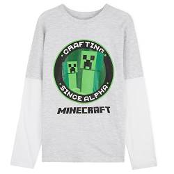 Minecraft Tshirt Kinder, Langarm Shirt Jungen und Mädchen Gaming Mob Graphic, Baumwolle T-Shirt Kinder und Teenager, Geschenke für Kinder (Grau/Weiß, 3/4 Jahre) von Minecraft