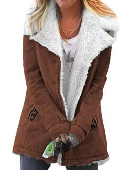 Damen Winterjacke Warm Verdicken Mantel Mit Plüsch Wintermantel Lange Daunenjacke Jacke Outwear Winter Warm Trenchcoat mit Tasche Braun 38 von Minetom