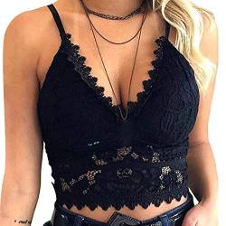 Minetom BH Push Up Bustier Damen Spitze Soft Durchsichtiger BHS Rückenfrei Blumen Bra Dessous Sexy Große Größen Crop Top B Schwarz 40 von Minetom