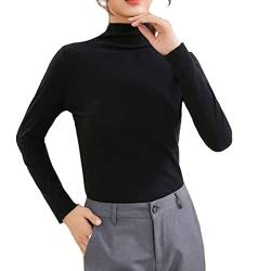 Minetom Basic Langarmshirt mit Rollkragen Damen Thermo Unterhemd Langarm Thermoshirt Rollkragenpullover Einfarbig T-Shirt Frühling Herbst Oberteile Tops Schwarz XS von Minetom