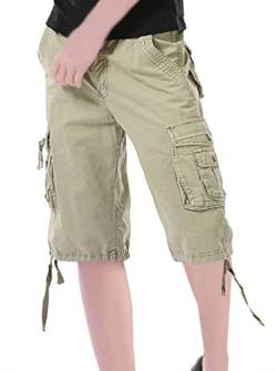 Minetom Bermuda Cargo Shorts Damen Knielang Sommer Kurze Hose Lose Stretch Boyfriend Tasche Sommerhose Sporthose Freizeithose Große Größen A Khaki XL von Minetom