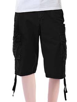 Minetom Bermuda Cargo Shorts Damen Knielang Sommer Kurze Hose Lose Stretch Boyfriend Tasche Sommerhose Sporthose Freizeithose Große Größen A Schwarz 4XL von Minetom