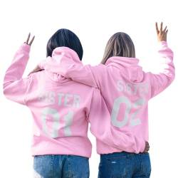 Minetom Best Friends Damen Pullover Hoodie Mädchen Beste Freunde BFF Schwester Kapuzenpullover Sweatshirt Geschenk B Rosa 02 40 von Minetom