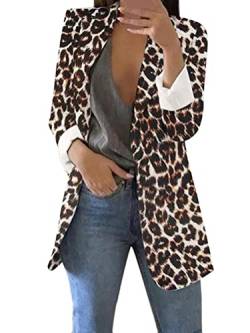 Minetom Blazer Damen Drucken Blazer Jacke Langarm V-Ausschnitt Mantel Business Anzug Ohne Verschluss Outfit Longblazer A Leopard XXL von Minetom